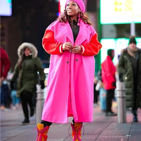 Bold Pink and Orange Trench Coat with Oversized Fit - Picture 9 of 15